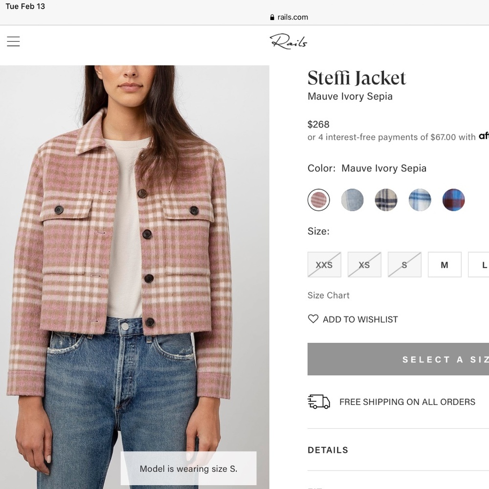 NEW Rails Steffi wool plaid coat jacket size M